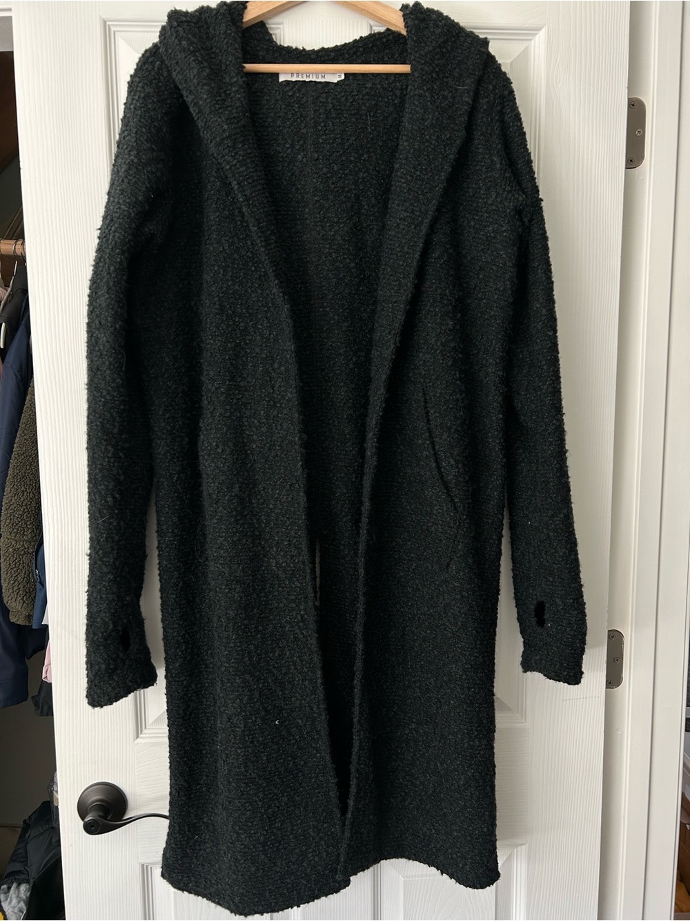 Cozy Black Hooded Bouclé Cardigan